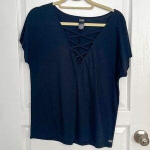 Victoria’s Secret Sport VSX V Neck Criss Cross Strappy Short Sleeve Workout Tee